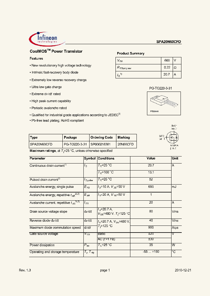 SPA20N60CFD10_5538575.PDF Datasheet