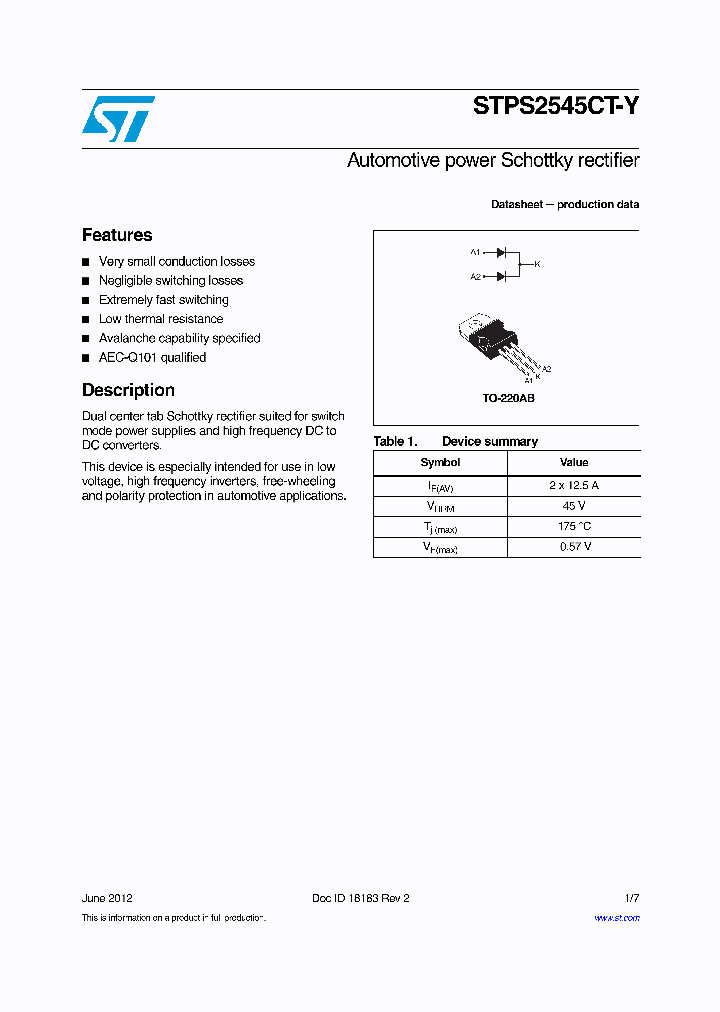 STPS2545CT-Y_5648635.PDF Datasheet