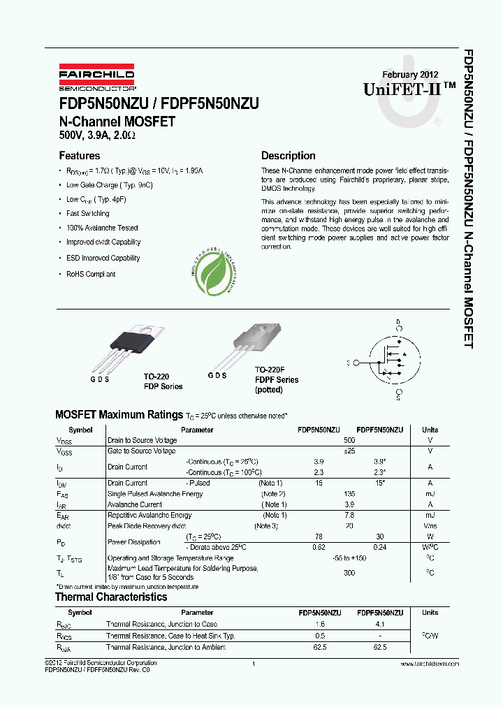 FDP5N50NZU_5703979.PDF Datasheet