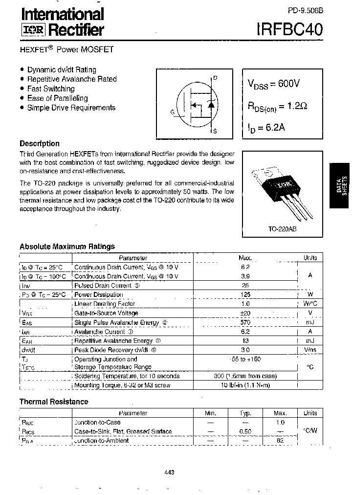 IRFBC40PBF_5822804.PDF Datasheet