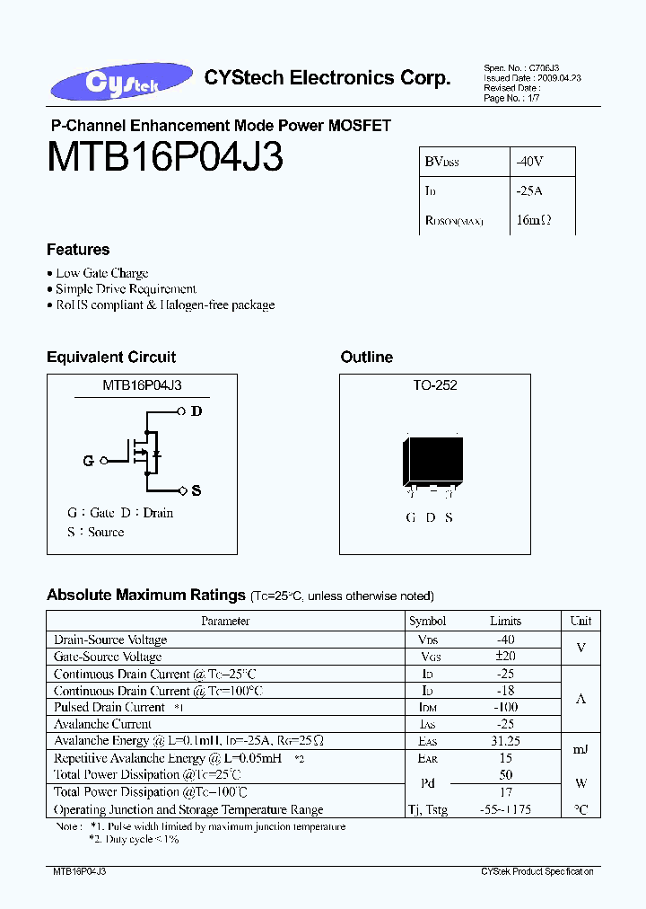 MTB16P04J3_5937631.PDF Datasheet