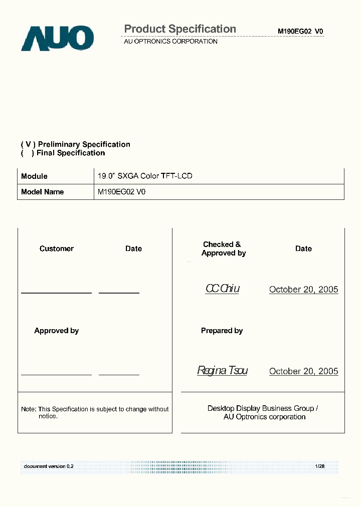 M190EG02-V0_5975856.PDF Datasheet