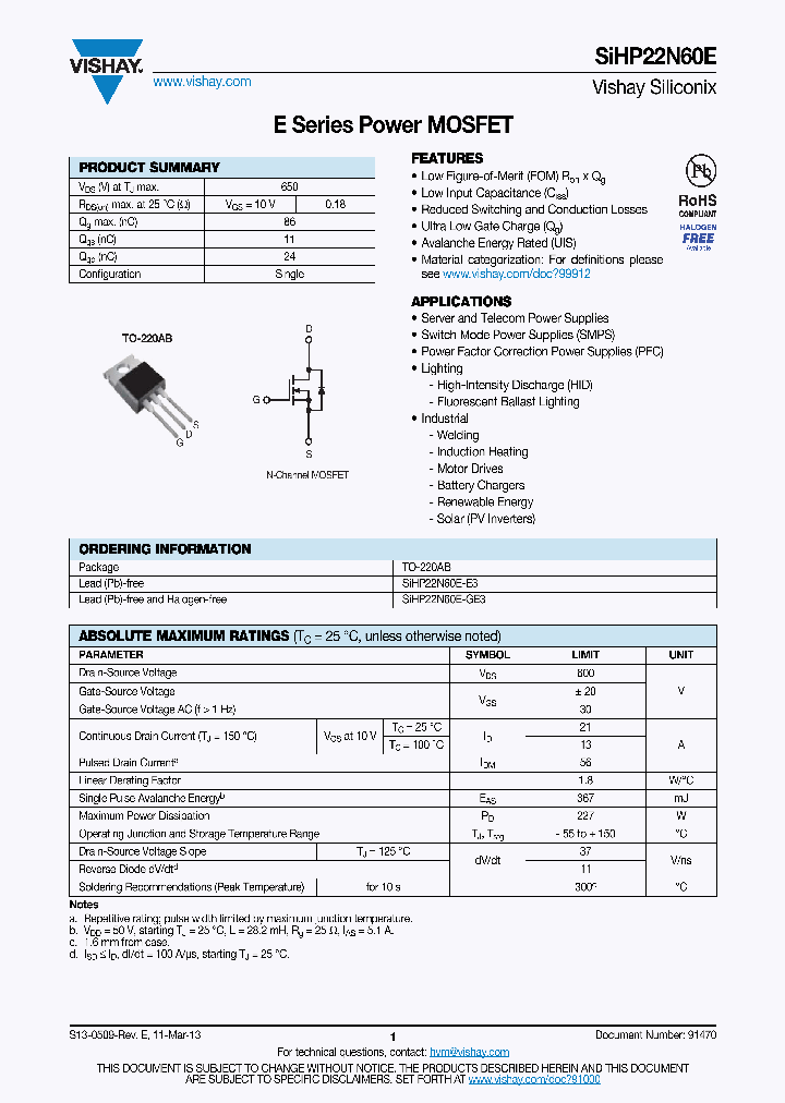 SIHP22N60E_6027475.PDF Datasheet