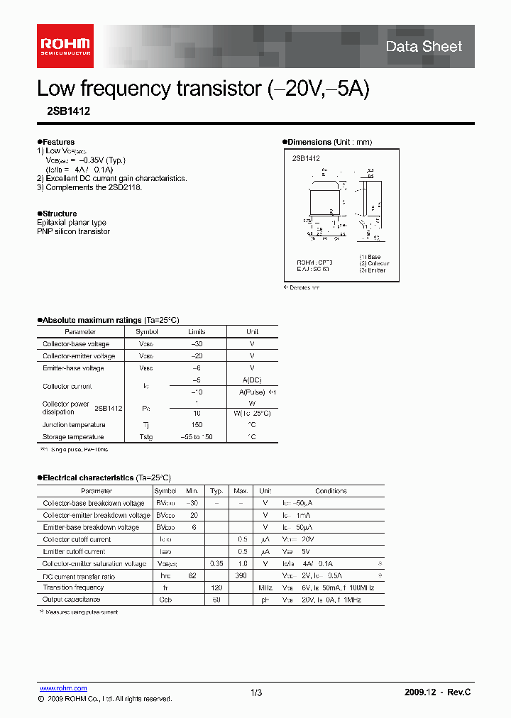 2SB1412TLR_6258331.PDF Datasheet