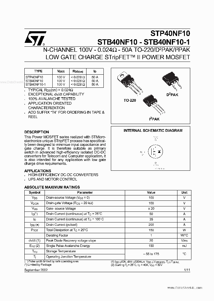 STB40NF10_6278252.PDF Datasheet