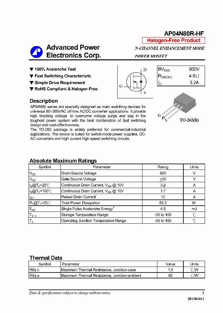 AP04N80R-HF_6293677.PDF Datasheet