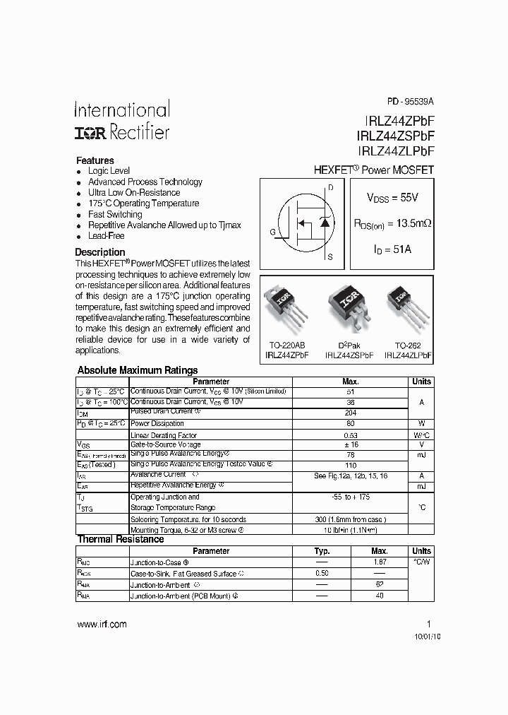 IRLZ44ZPBF10_6490371.PDF Datasheet