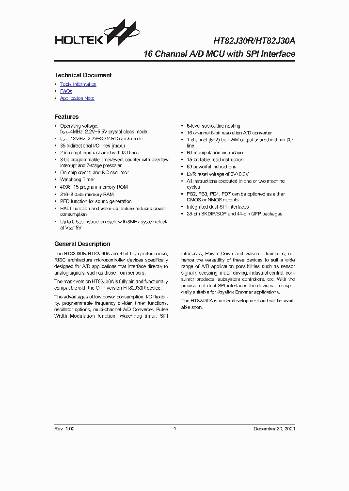 HOLTEKSEMICONDUCTORINC-HT82J30A_6702635.PDF Datasheet