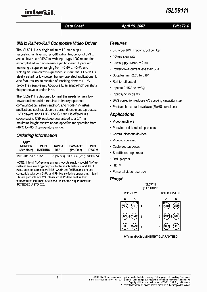 ISL59111IIZ_6728134.PDF Datasheet
