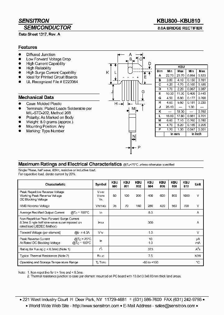 KBU801_6740271.PDF Datasheet