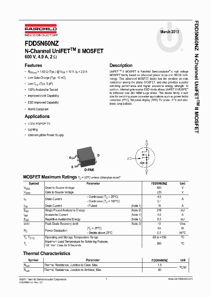 FDD5N60NZTM_6952137.PDF Datasheet