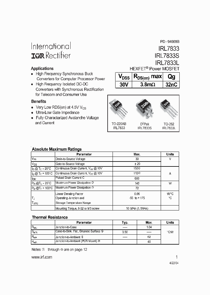 IRL7833_6972965.PDF Datasheet