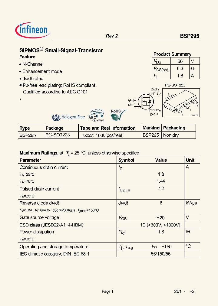 BSP295L6327_6987566.PDF Datasheet