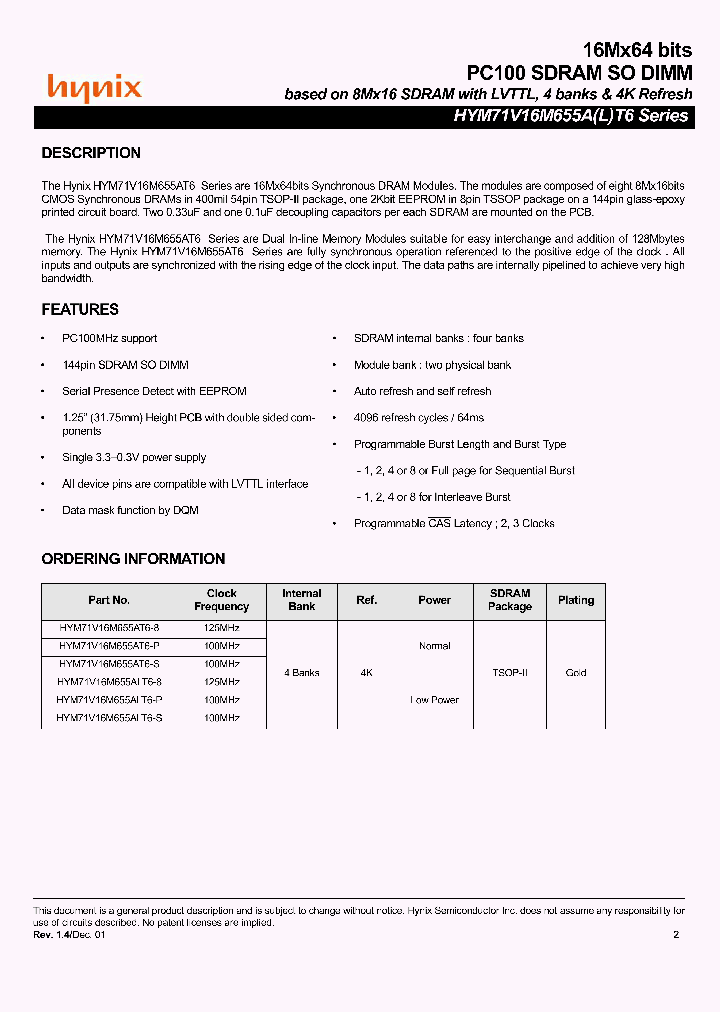 HYNIXSEMICONDUCTORINC-HYM71V16M655AT6-8_7092290.PDF Datasheet