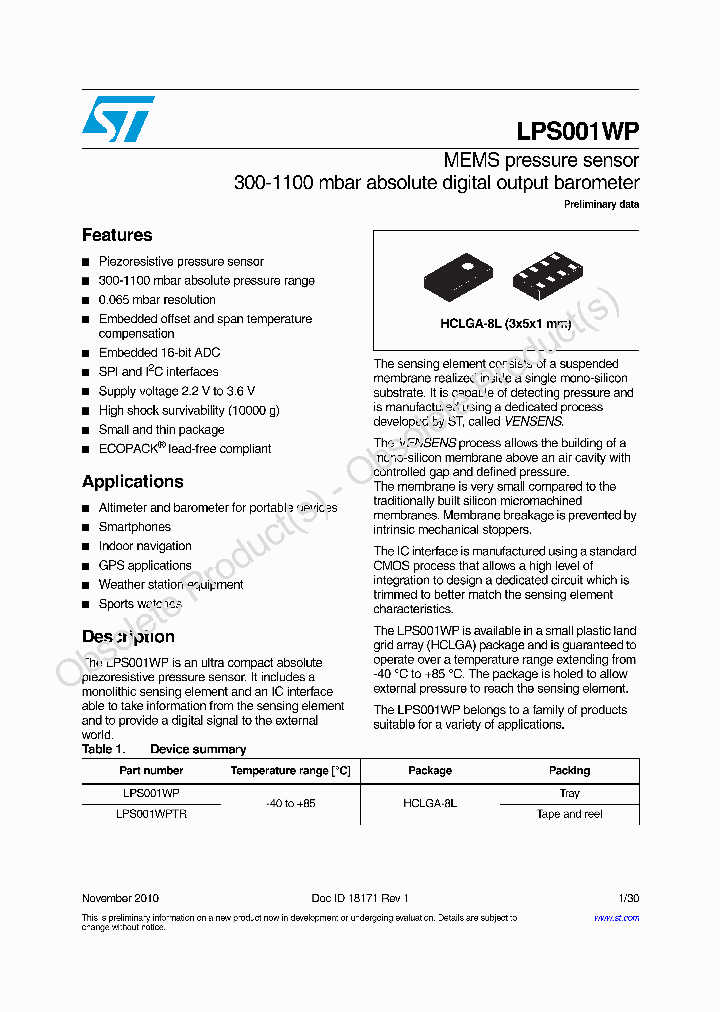 LPS001WPTR_7104366.PDF Datasheet