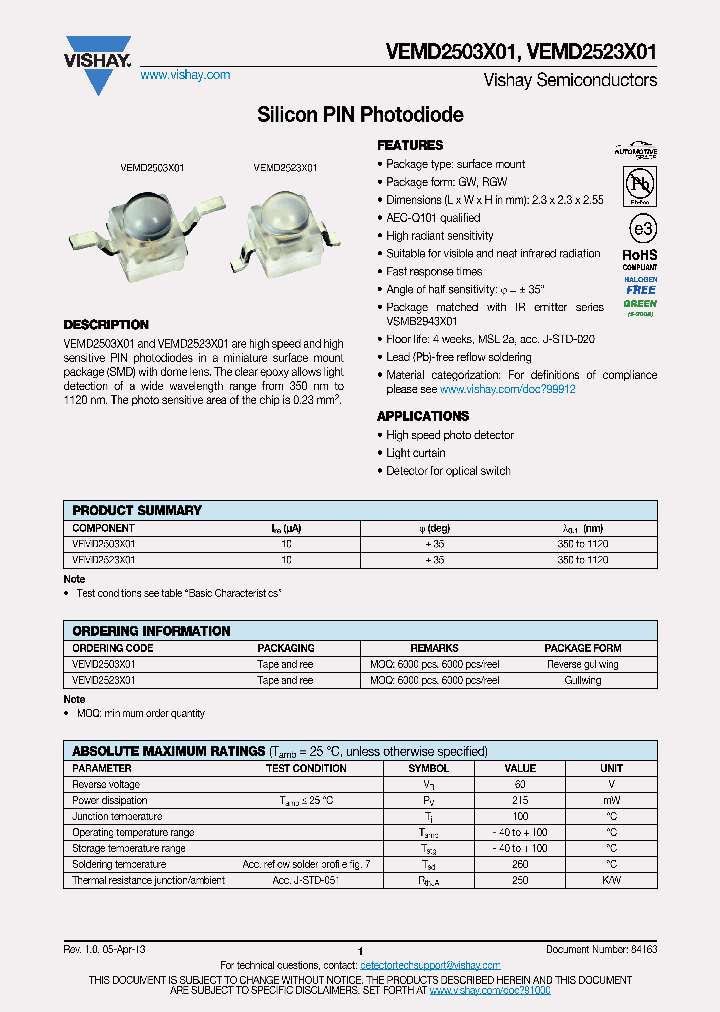 VEMD2503X01_7140490.PDF Datasheet