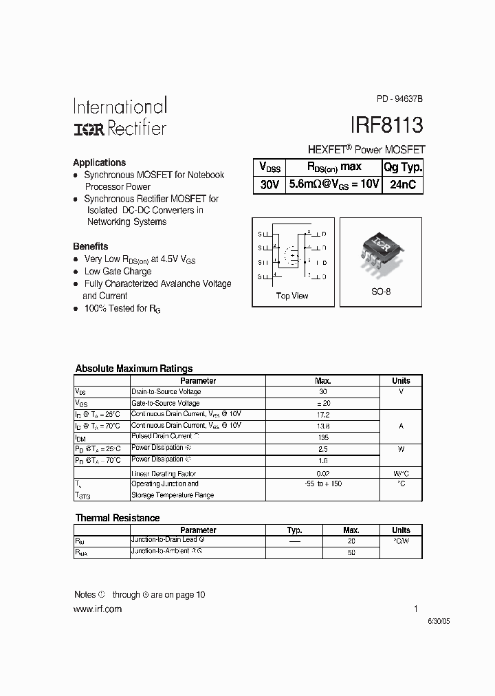 IRF8113TRPBF_7239172.PDF Datasheet