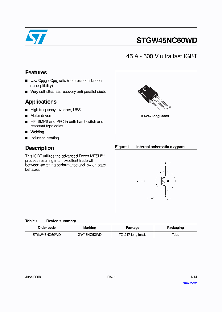 STGW45NC60WD_7244926.PDF Datasheet