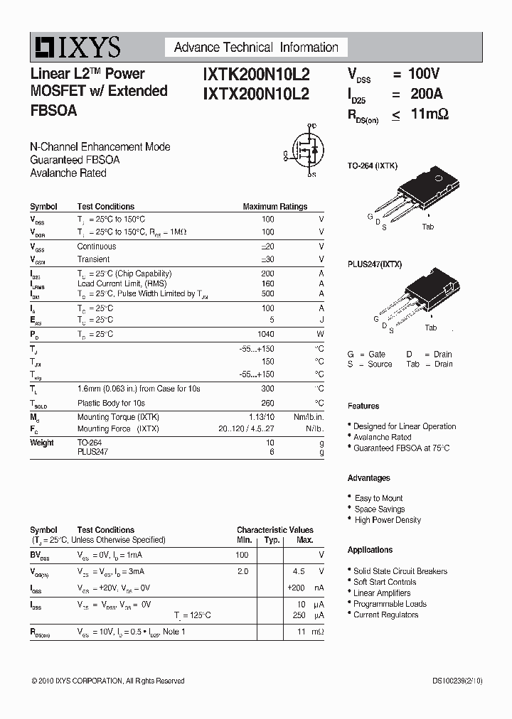 IXTX200N10L2_7245105.PDF Datasheet