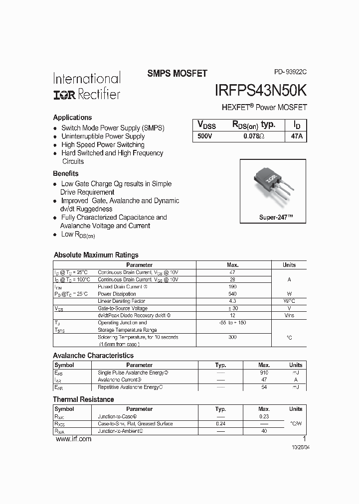 IRFPS43N50K_7256441.PDF Datasheet
