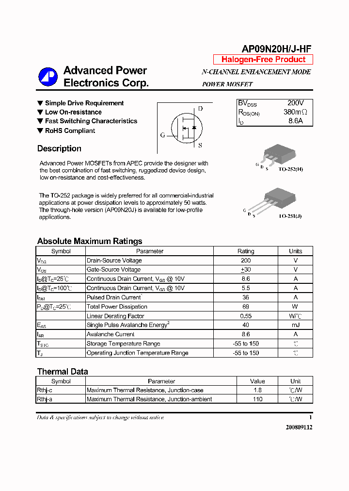 AP09N20H-HF_7299605.PDF Datasheet