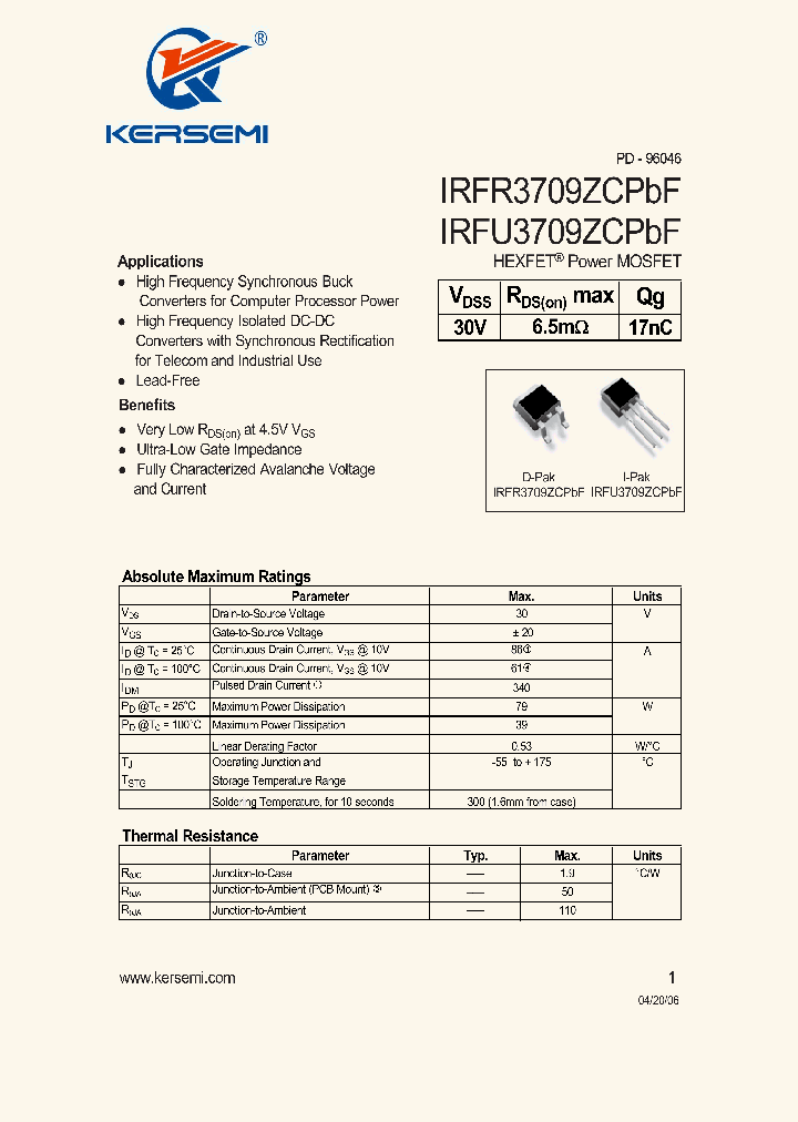 IRFR3709ZCPBF_7311130.PDF Datasheet