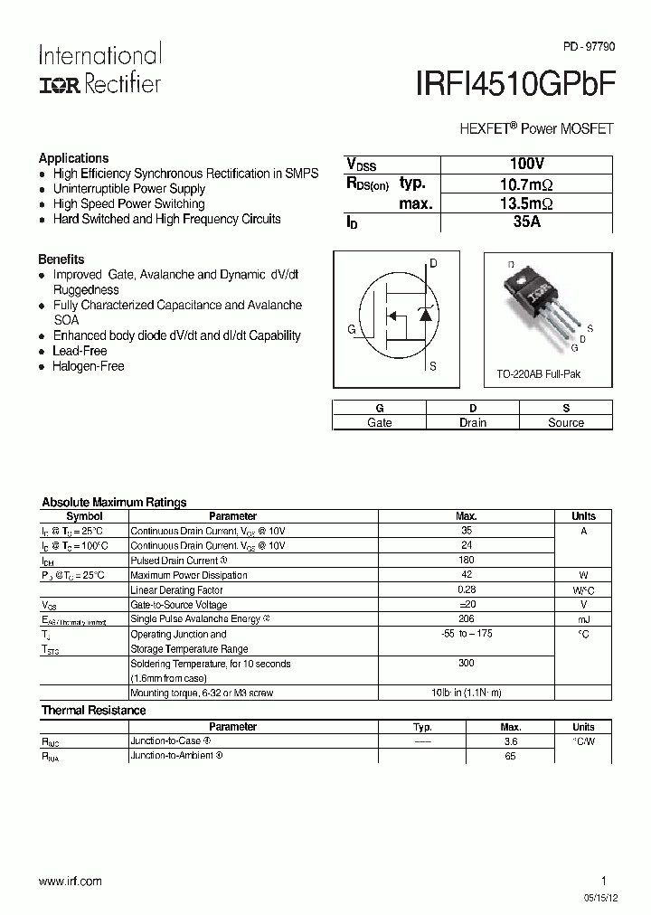 IRFI4510GPBF_7537842.PDF Datasheet