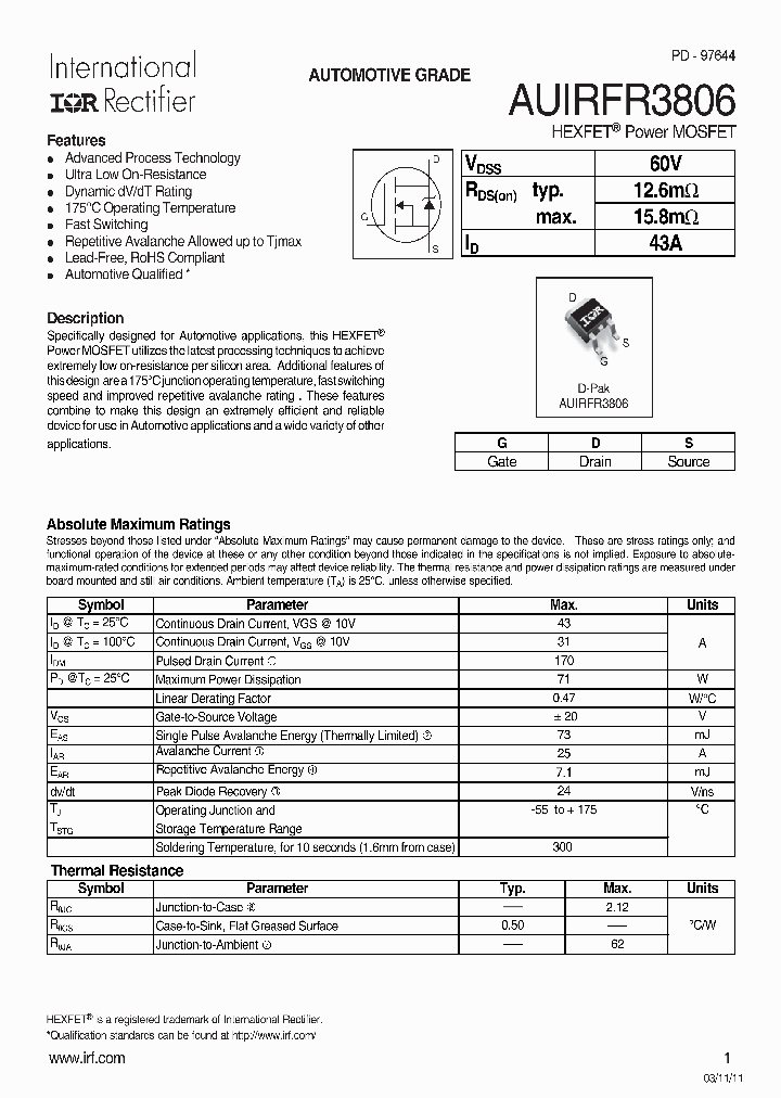 AUIRFR3806_7537882.PDF Datasheet