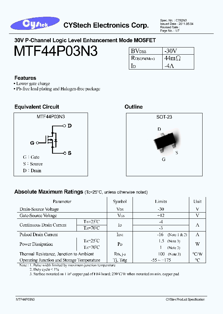 MTF44P03N3_7542330.PDF Datasheet