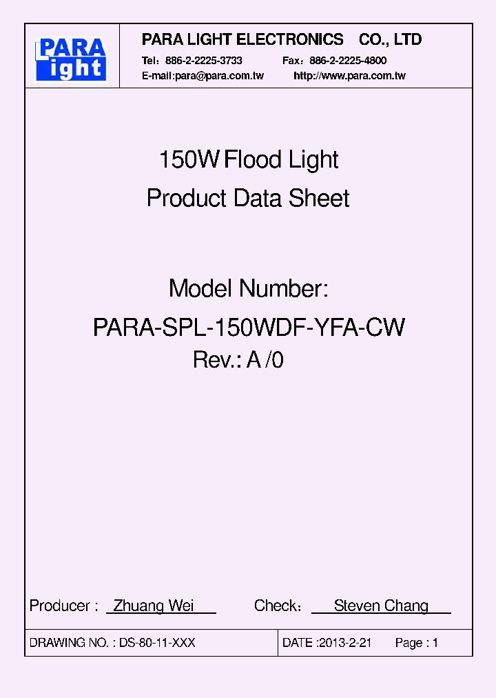 PARA-SPL-150WDF-YFA-CW_7609794.PDF Datasheet