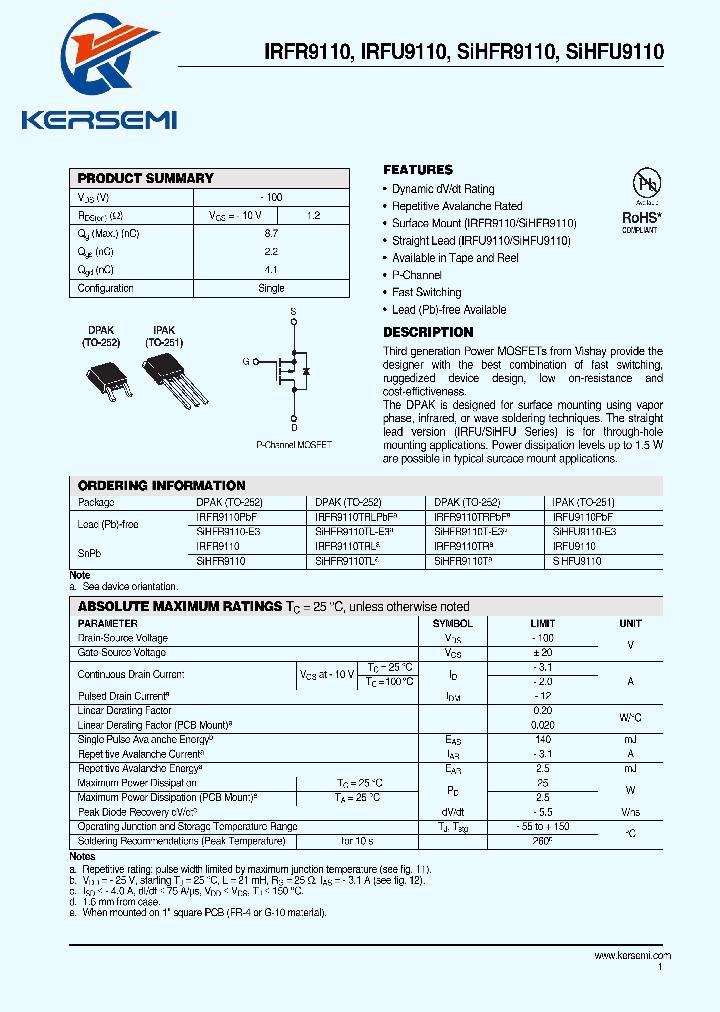 IRFR9110_7618779.PDF Datasheet