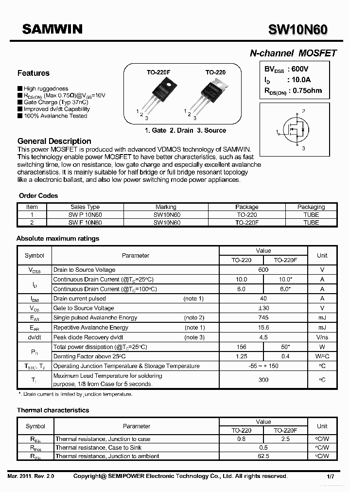 SW10N60_7675047.PDF Datasheet