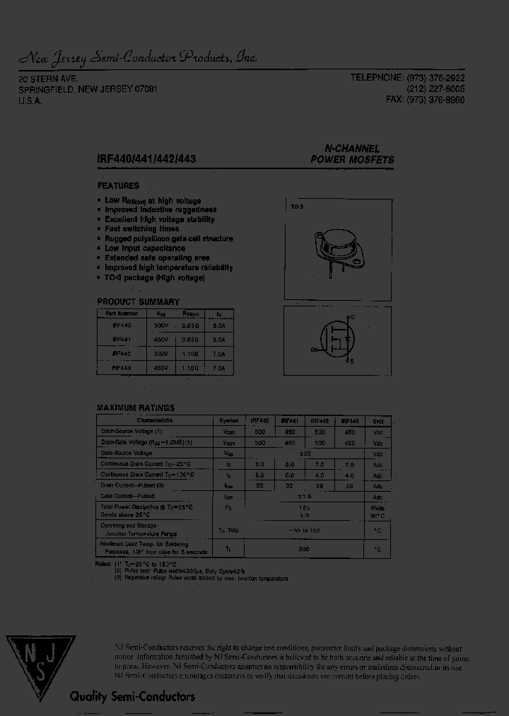 IRF440_7677161.PDF Datasheet