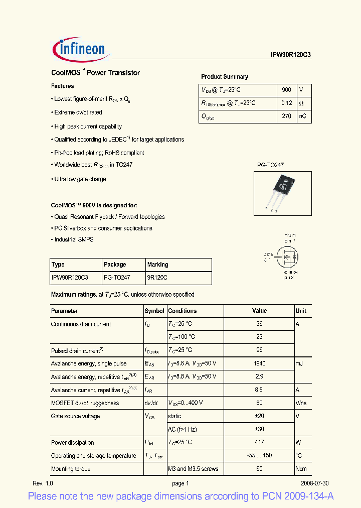 IPW90R120C3_7677454.PDF Datasheet