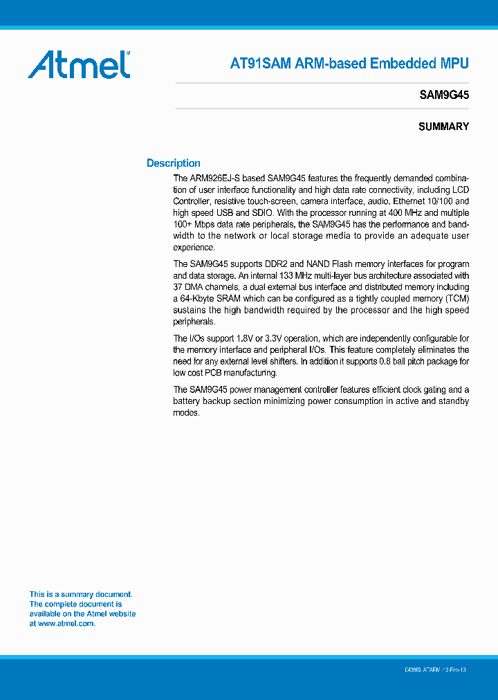 AT91SAM9G45_7703322.PDF Datasheet