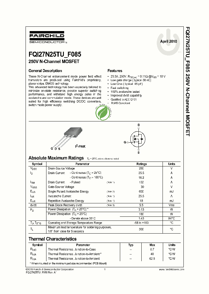 FQI27N25TU_7718241.PDF Datasheet