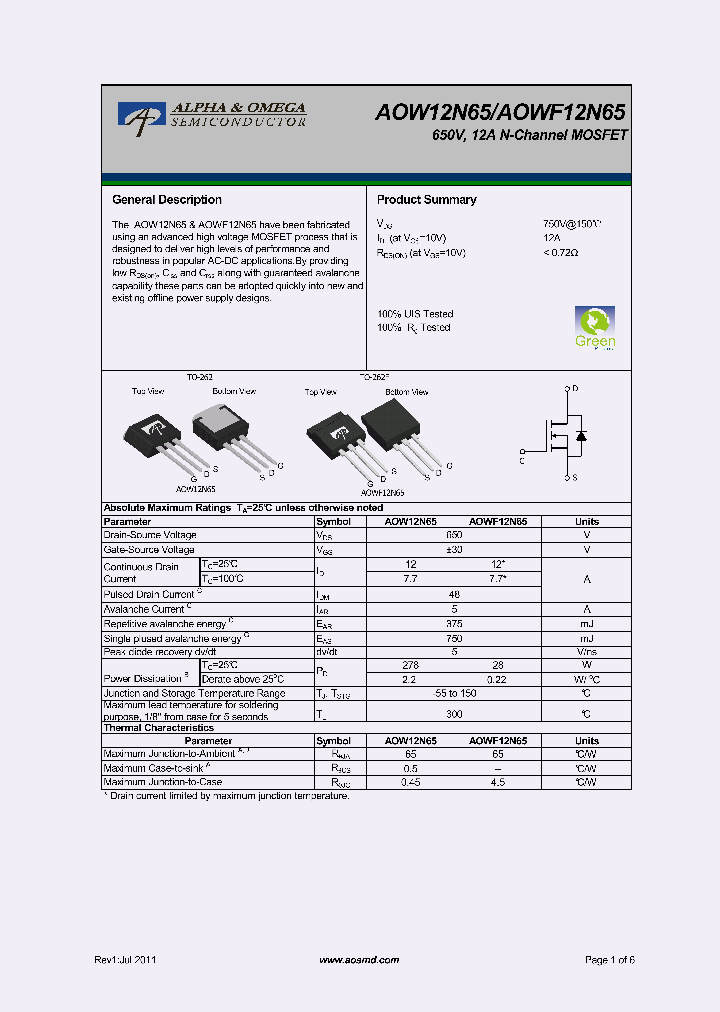 AOW12N65_7739862.PDF Datasheet