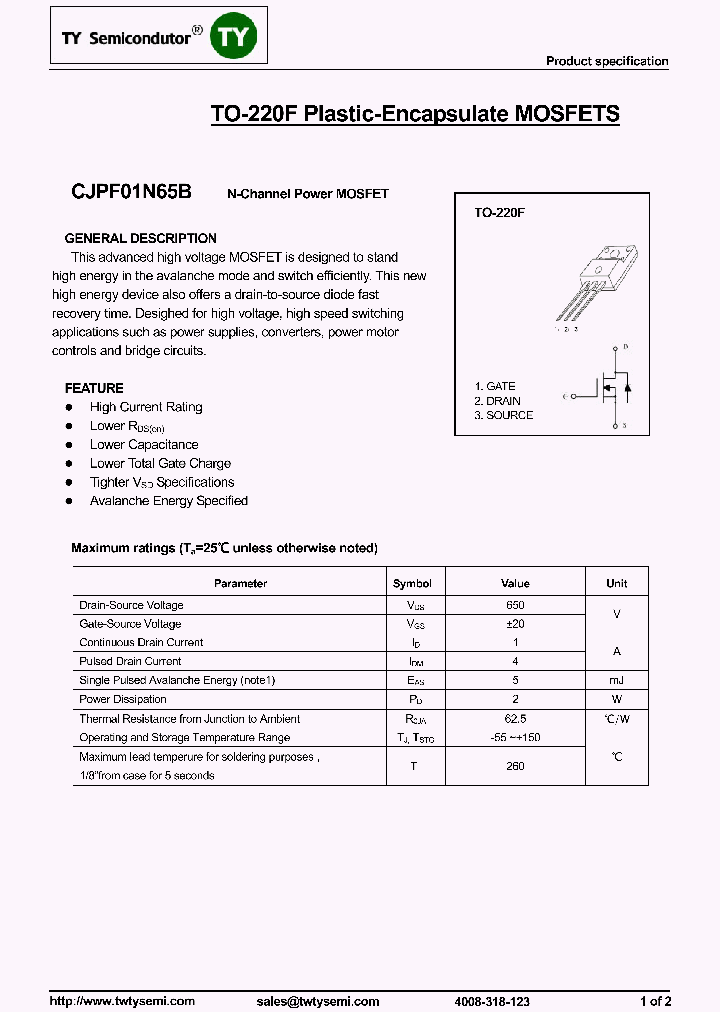 CJPF01N65B_7778416.PDF Datasheet