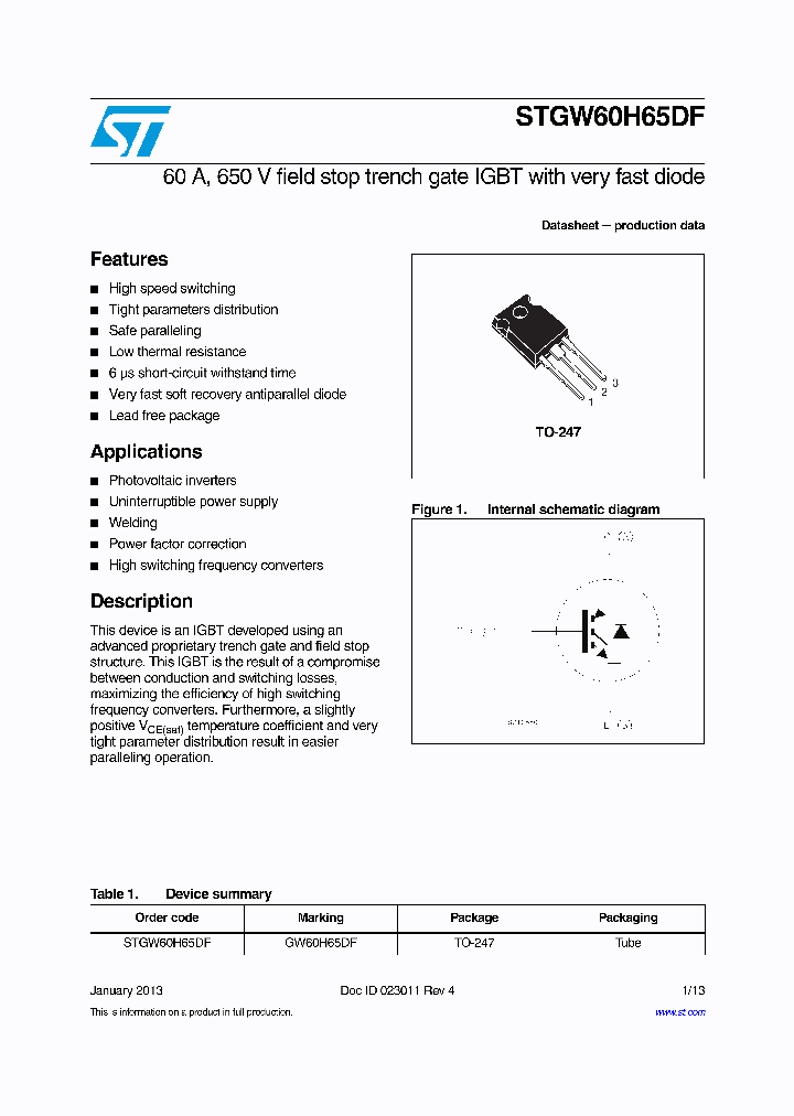 STGW60H65DF_7804526.PDF Datasheet