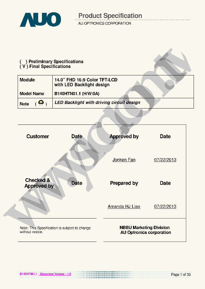 B140HTN011_7757576.PDF Datasheet