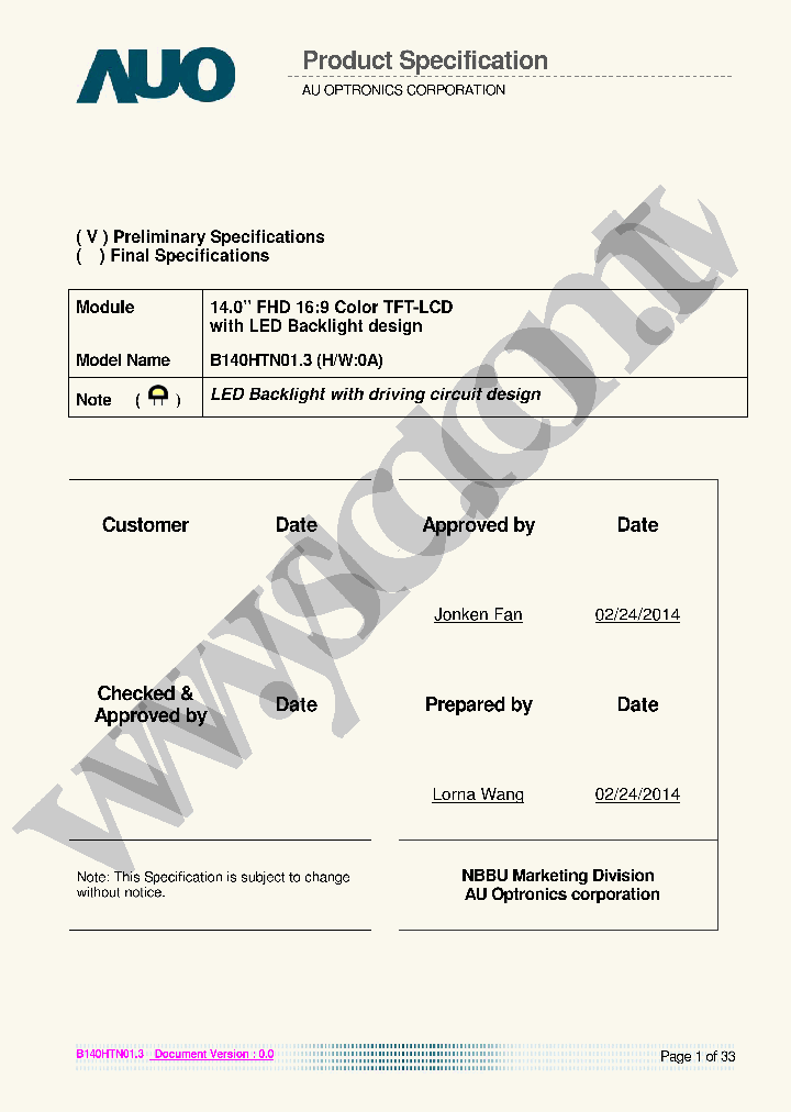 B140HTN013_7757575.PDF Datasheet