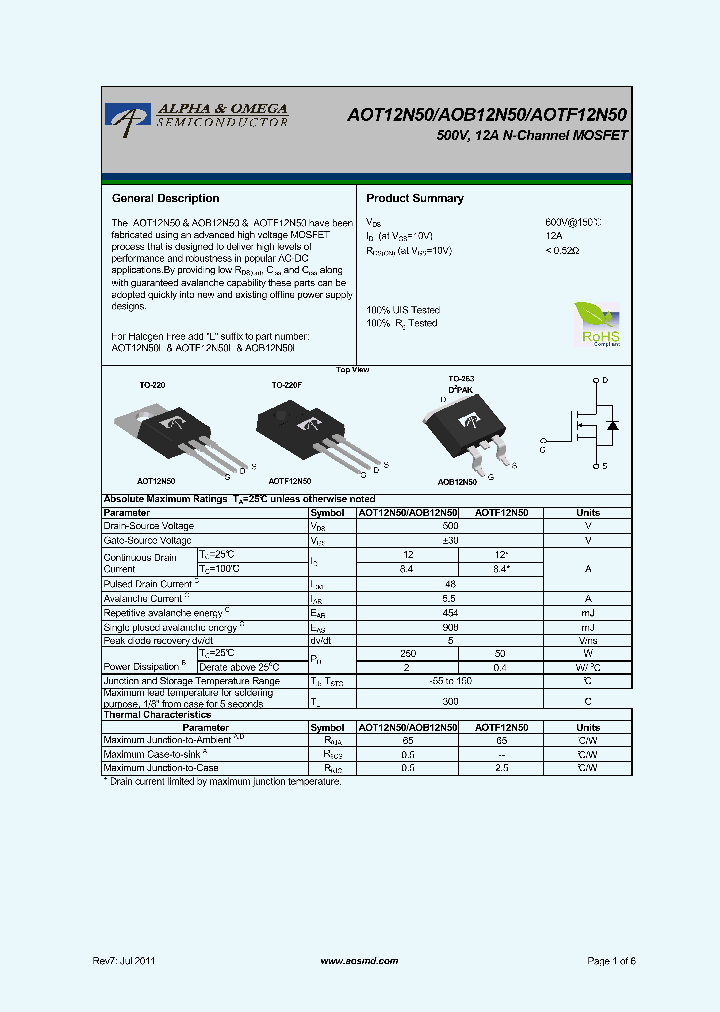 AOB12N50_7848801.PDF Datasheet