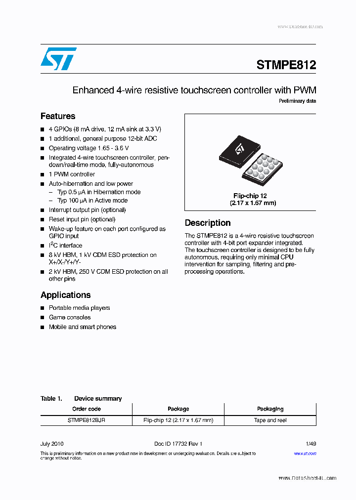 STMPE812_7766552.PDF Datasheet