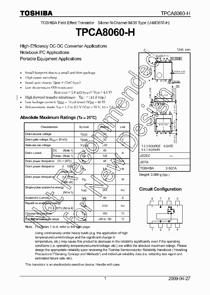 TPCA8060-H_7854445.PDF Datasheet