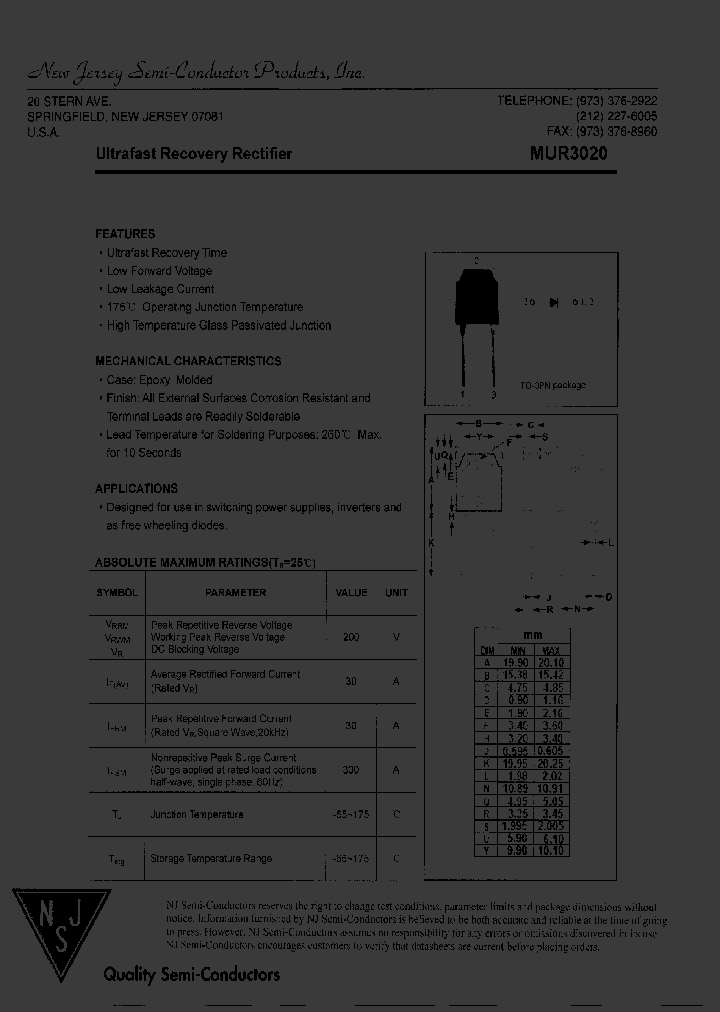 MUR3020_7908208.PDF Datasheet