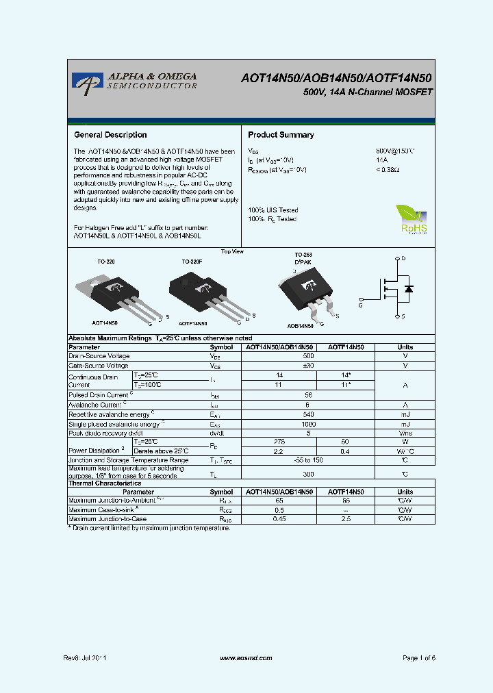 AOB14N50_7910405.PDF Datasheet