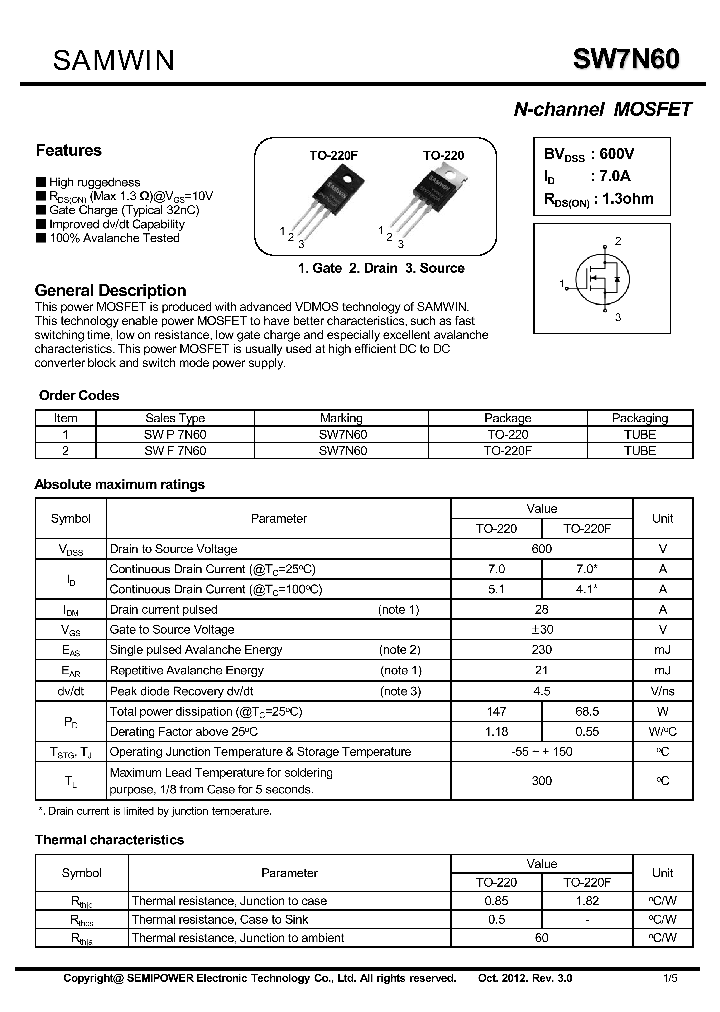 SW7N60_7923392.PDF Datasheet