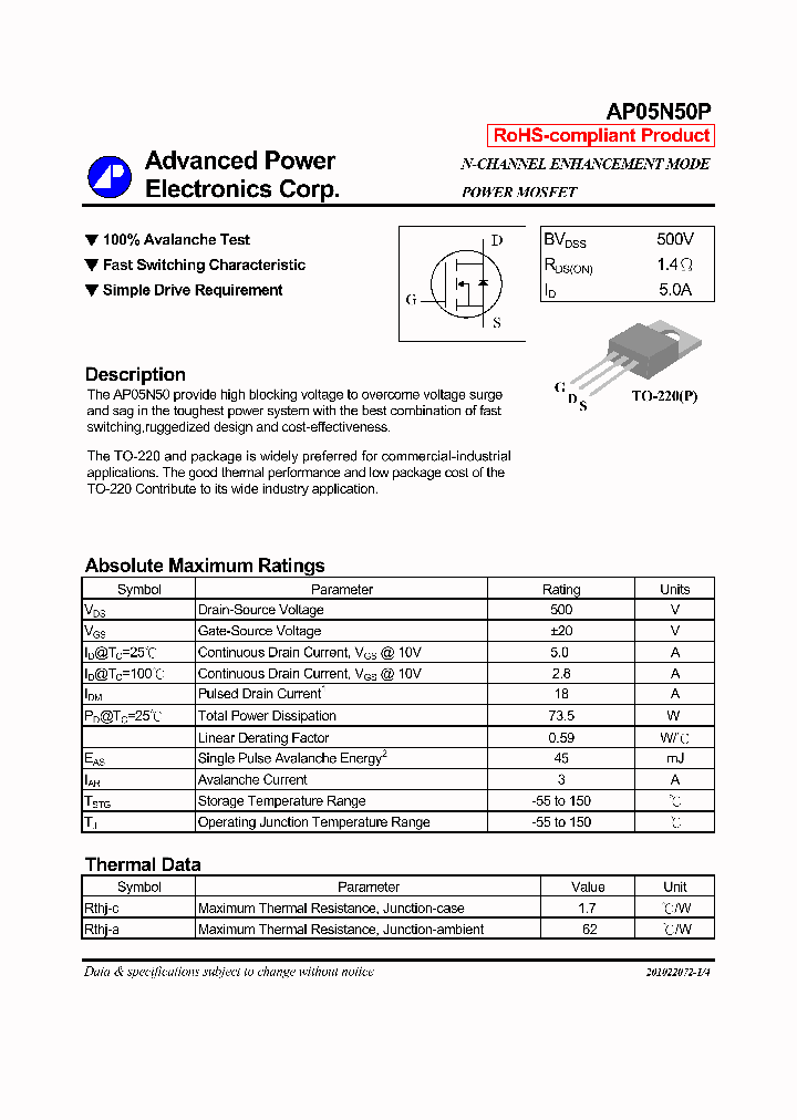 AP05N50P_7927809.PDF Datasheet