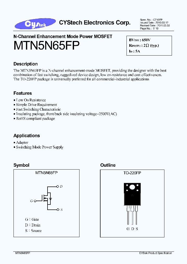 MTN5N65FP_8000192.PDF Datasheet