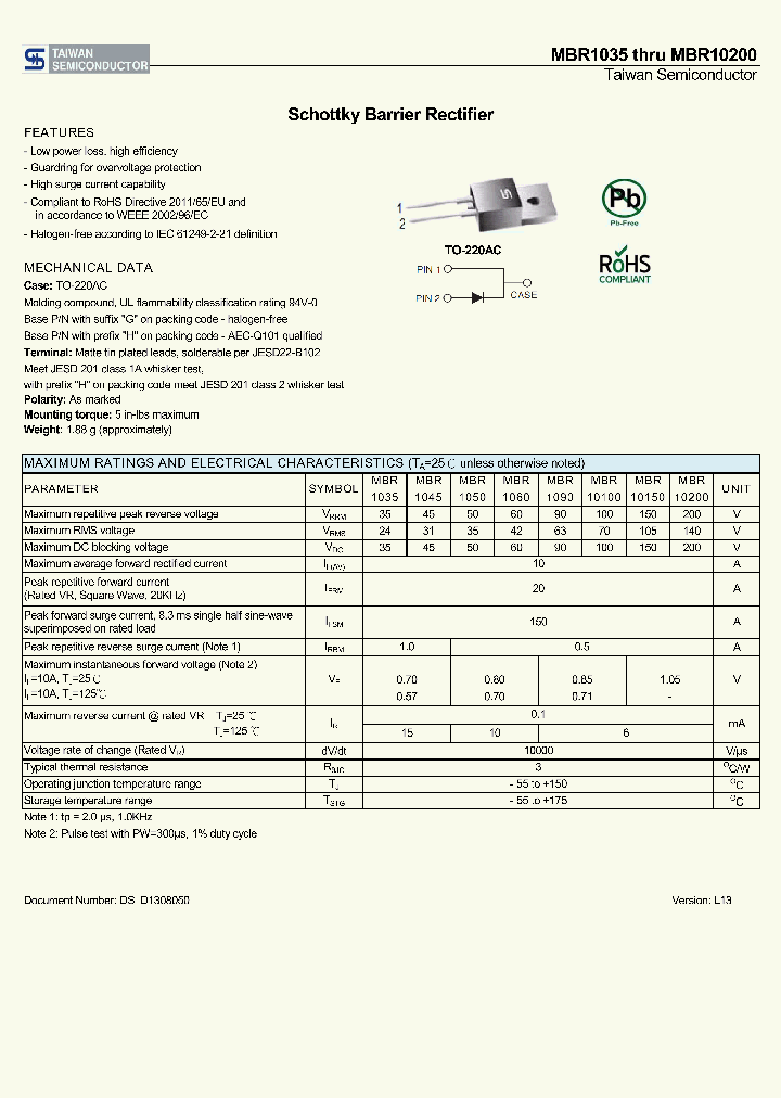 MBR1060C0G_8162444.PDF Datasheet